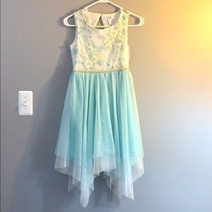 Ethereal Blue and White Flowery Dress for Girls
